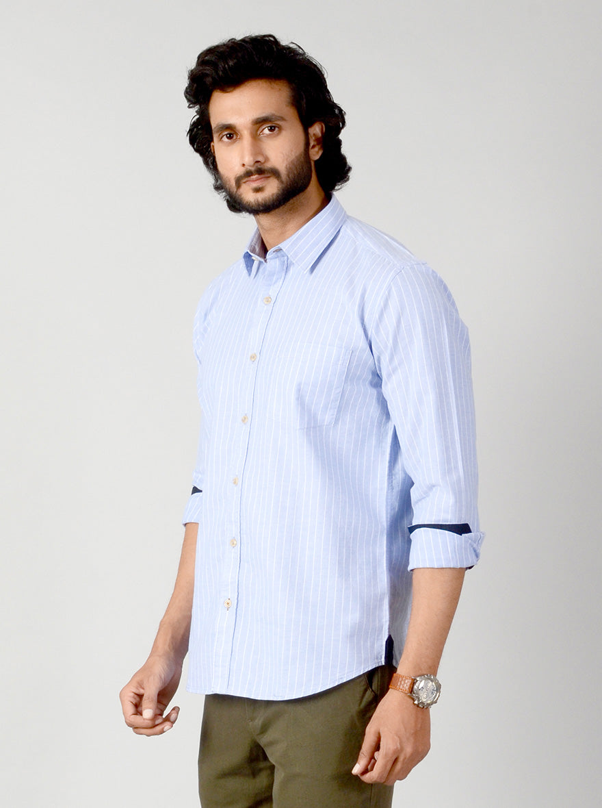 Azure Blue Striped Slim Fit Casual Shirt | JB Sport