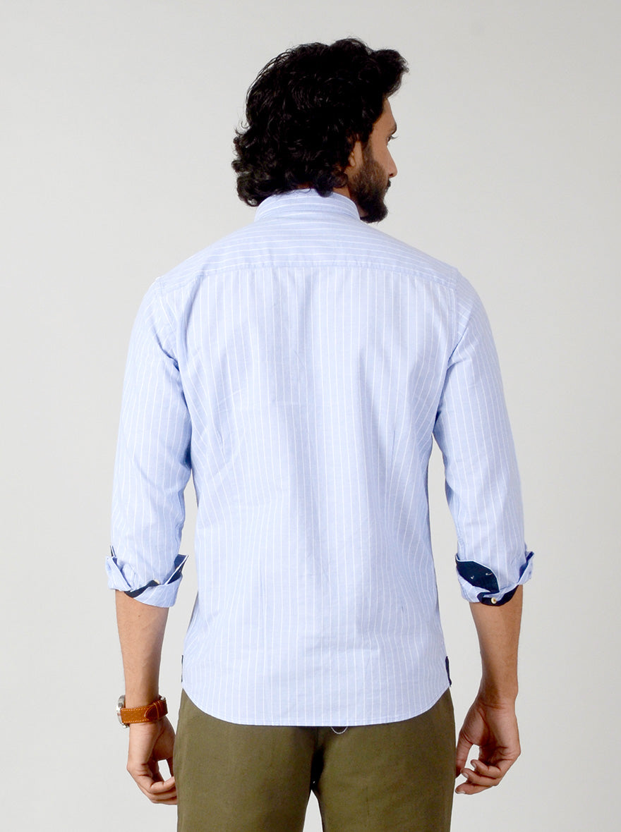 Azure Blue Striped Slim Fit Casual Shirt | JB Sport