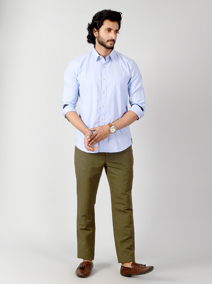 Azure Blue Striped Slim Fit Casual Shirt | JB Sport