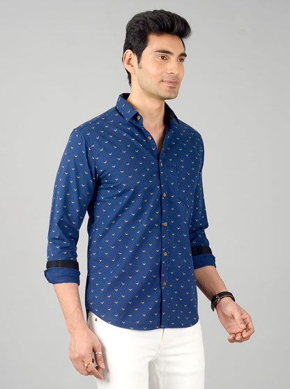 Insignia Blue Printed Slim Fit Casual Shirt | Greenfibre