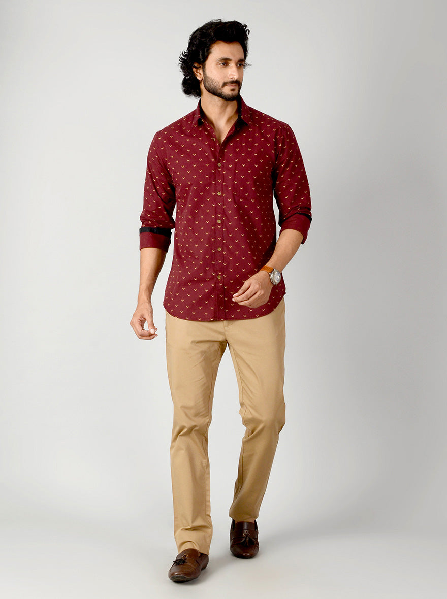 Windsor Wine Printed Slim Fit Casual Shirt | Greenfibre