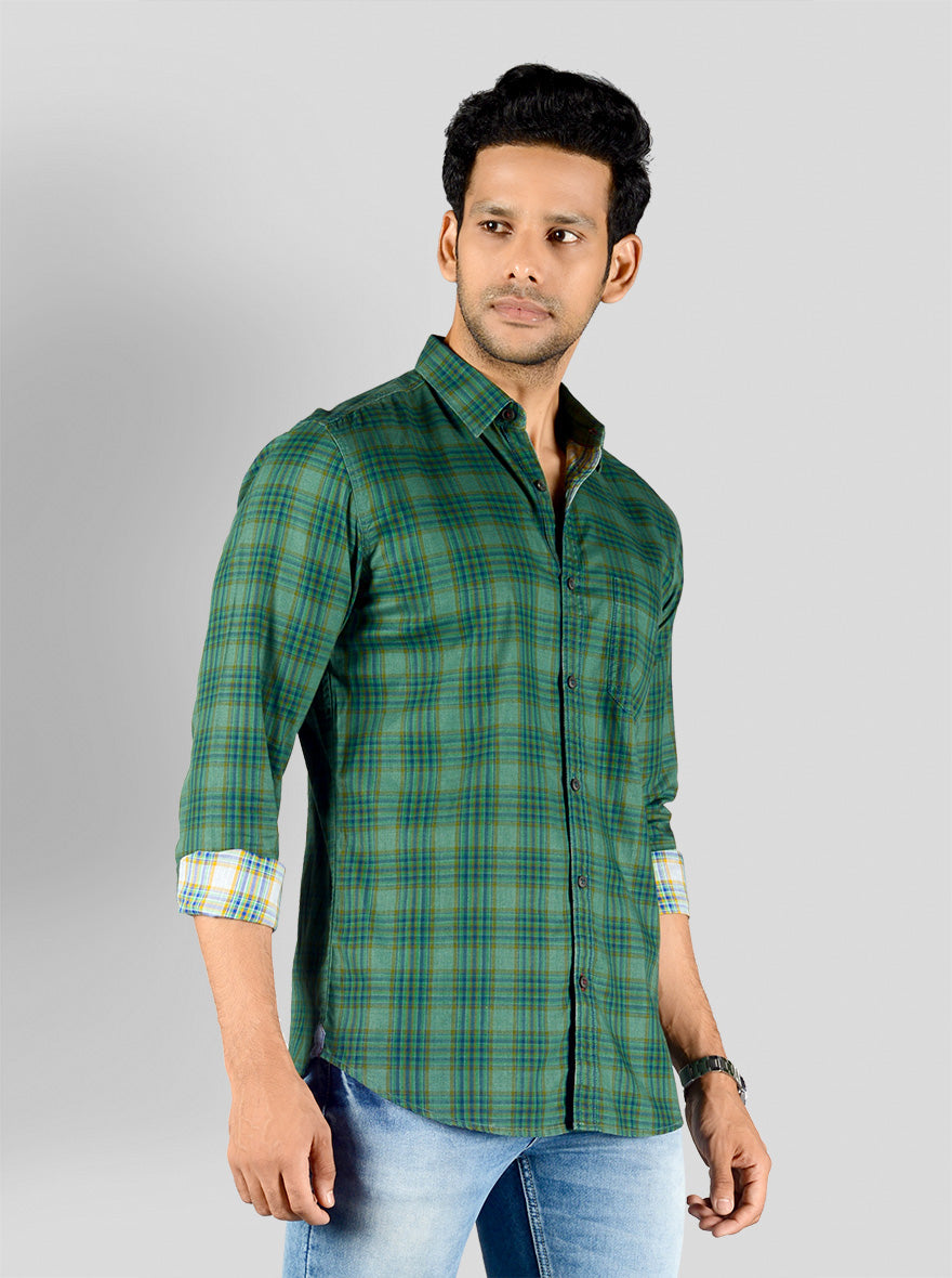 Posy Green & Blue Checked Slim Fit Casual Shirt | JB Sport