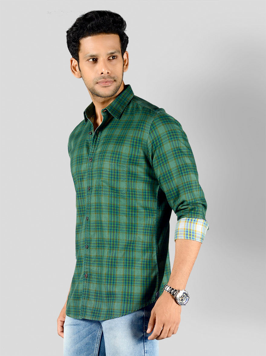 Posy Green & Blue Checked Slim Fit Casual Shirt | JB Sport