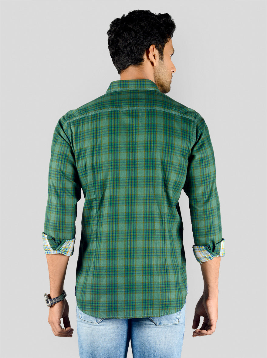 Posy Green & Blue Checked Slim Fit Casual Shirt | JB Sport