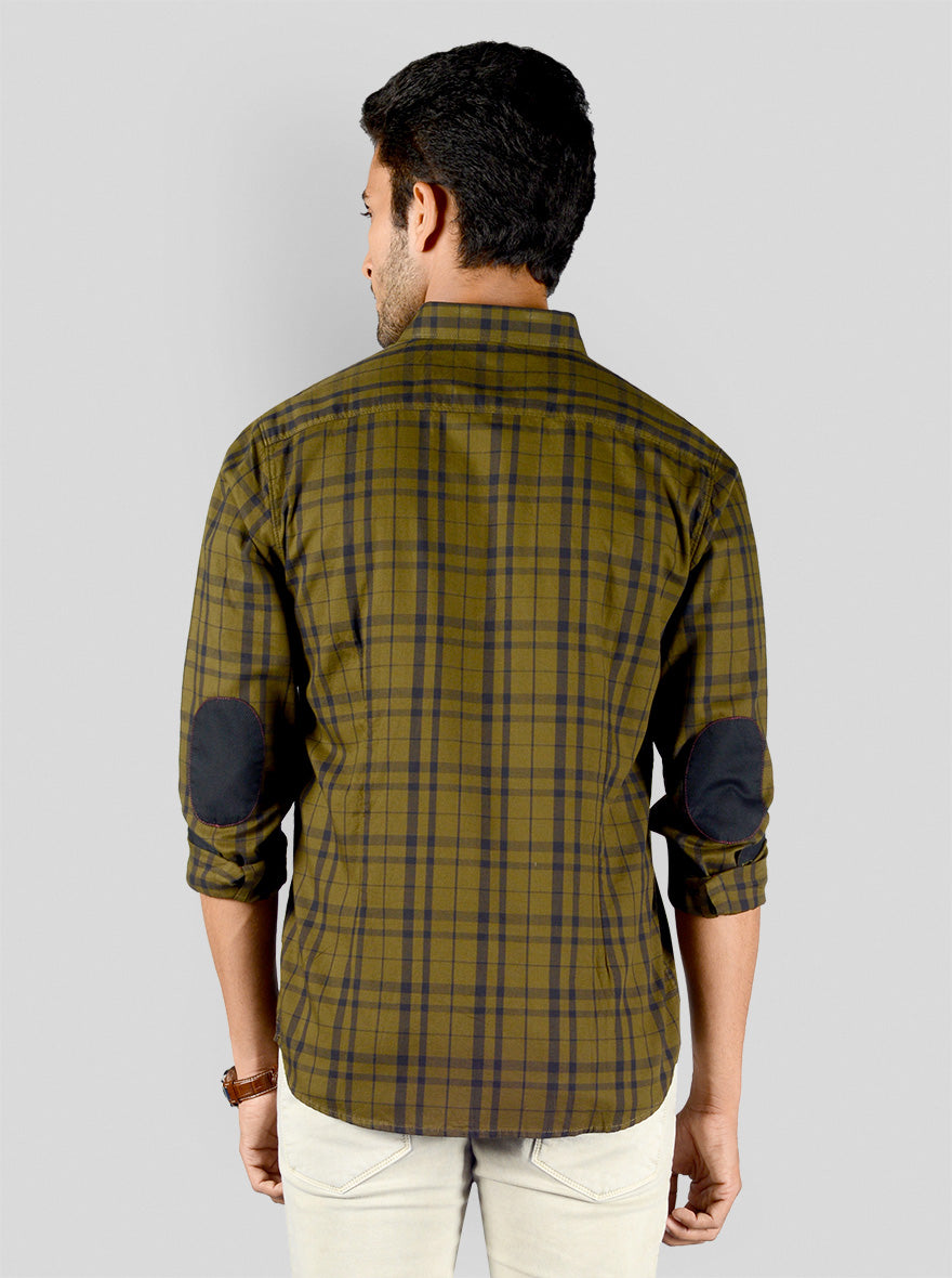 Dark Olive Green Checked Slim Fit Casual Shirt | JB Sport