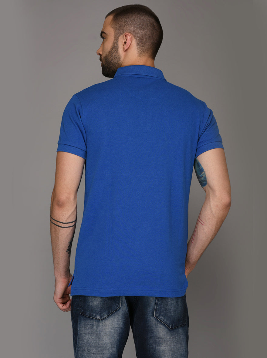 Greenfibre Royal Blue Melange Slim Fit Polo T-Shirt