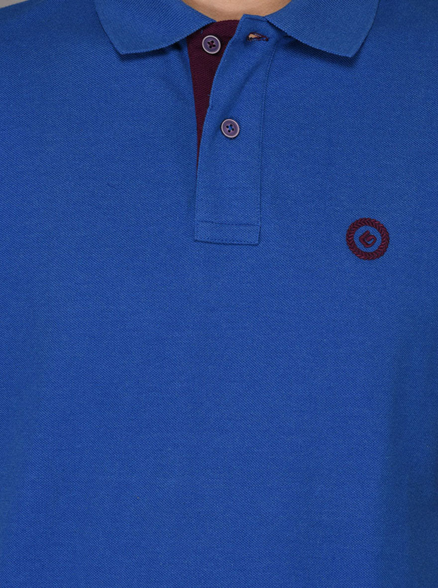 Greenfibre Royal Blue Melange Slim Fit Polo T-Shirt