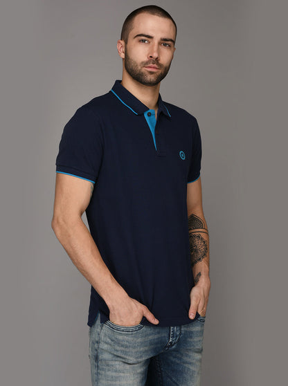 Greenfibre Navy Blue Slim Fit Polo T-Shirt