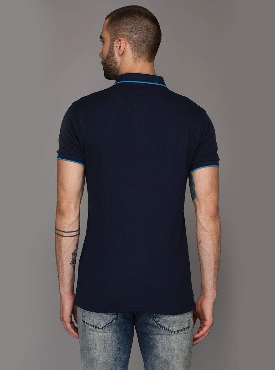 Greenfibre Navy Blue Slim Fit Polo T-Shirt