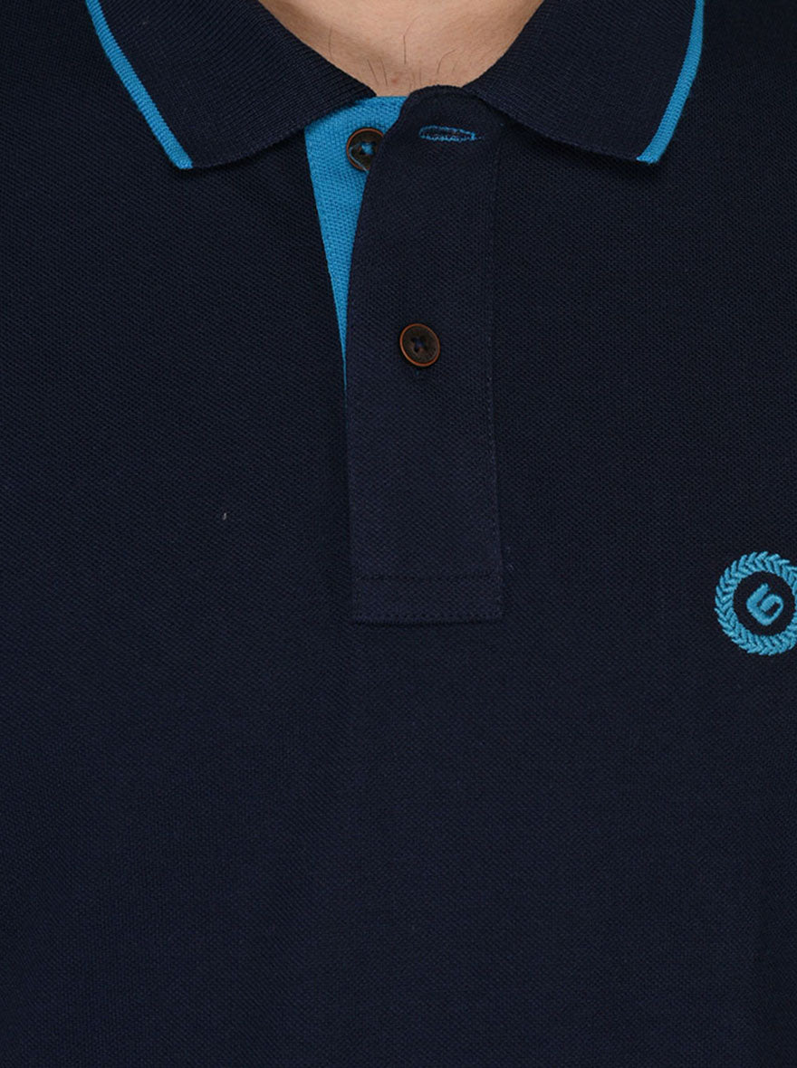 Greenfibre Navy Blue Slim Fit Polo T-Shirt