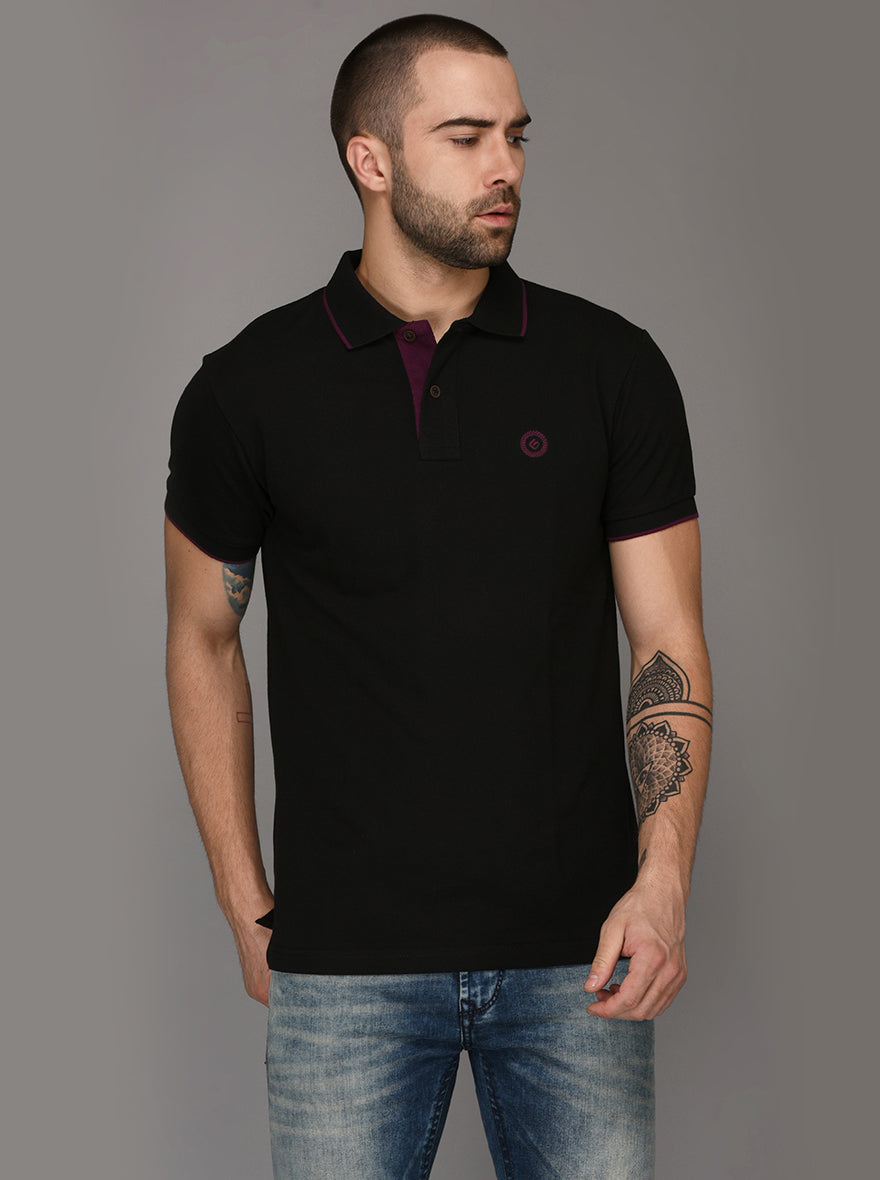 Greenfibre Black Slim Fit Polo T-Shirt