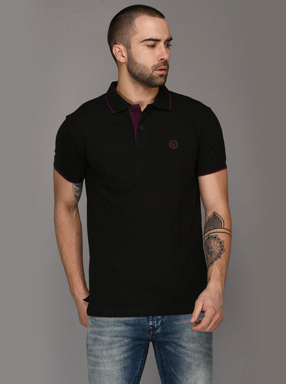 Greenfibre Black Slim Fit Polo T-Shirt
