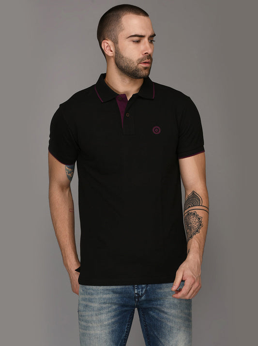Greenfibre Black Slim Fit Polo T-Shirt