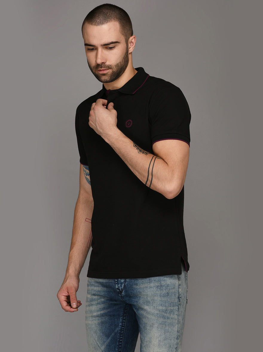 Greenfibre Black Slim Fit Polo T-Shirt
