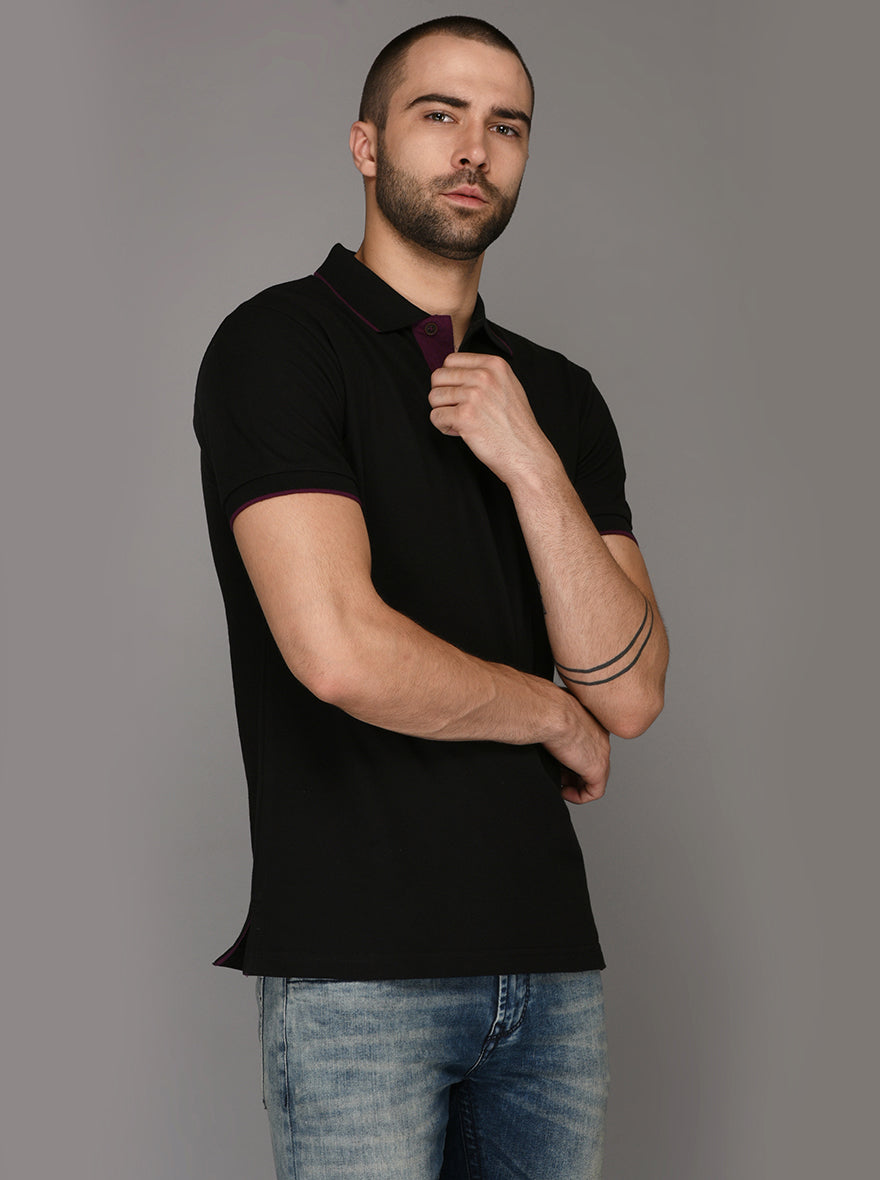 Greenfibre Black Slim Fit Polo T-Shirt