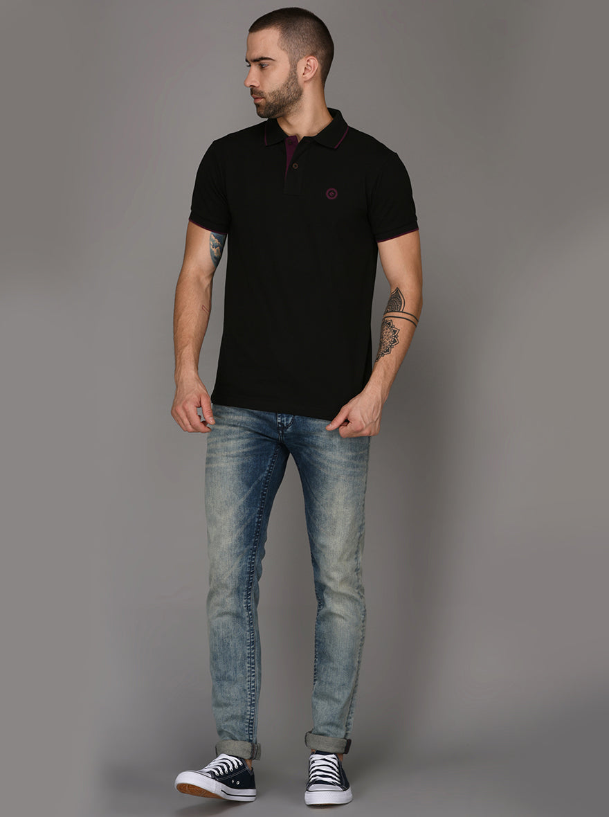 Greenfibre Black Slim Fit Polo T-Shirt