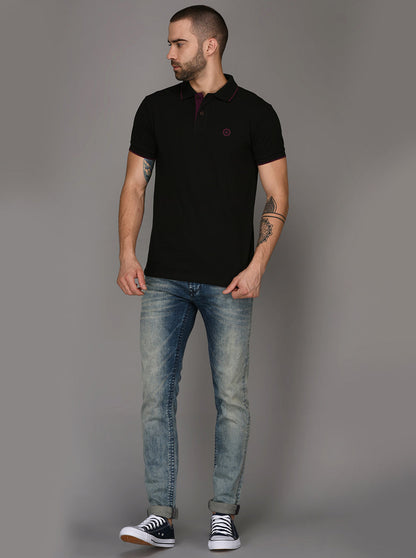 Greenfibre Black Slim Fit Polo T-Shirt