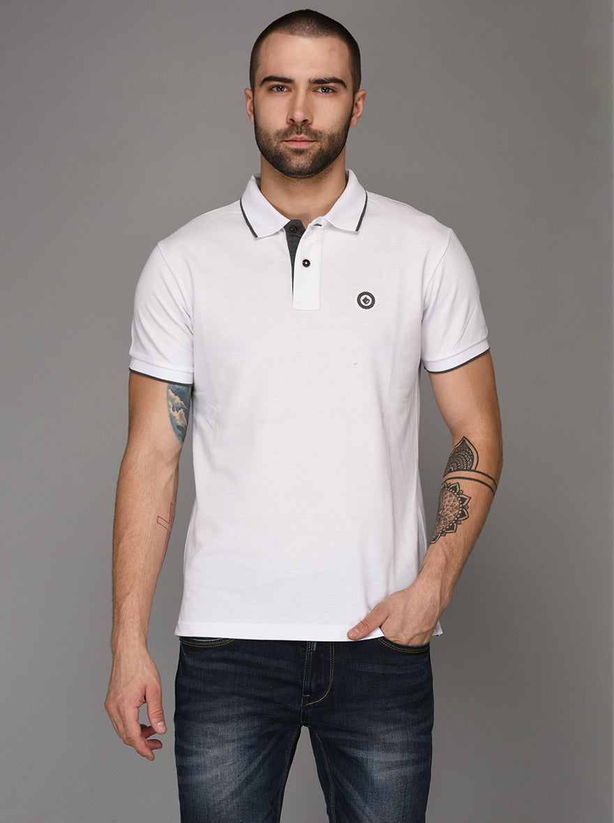 Greenfibre White Slim Fit Polo T-Shirt