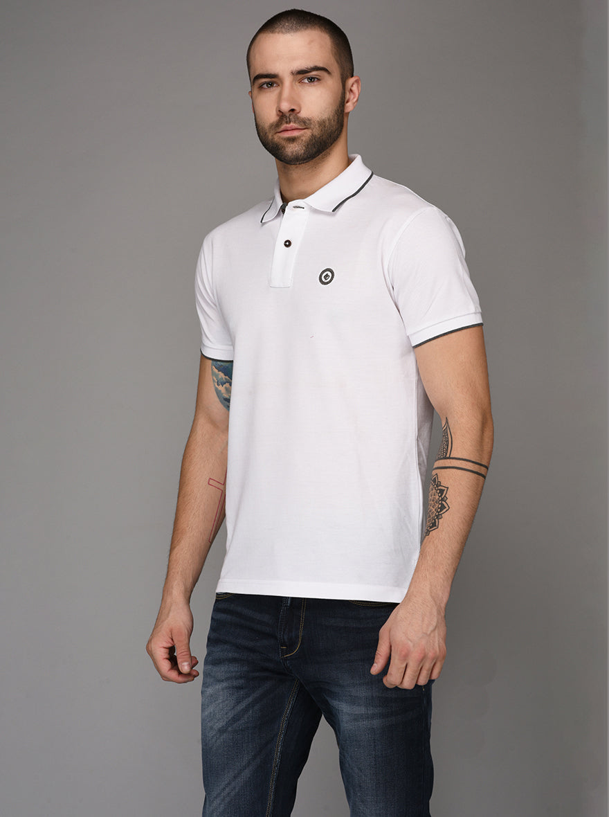 Greenfibre White Slim Fit Polo T-Shirt