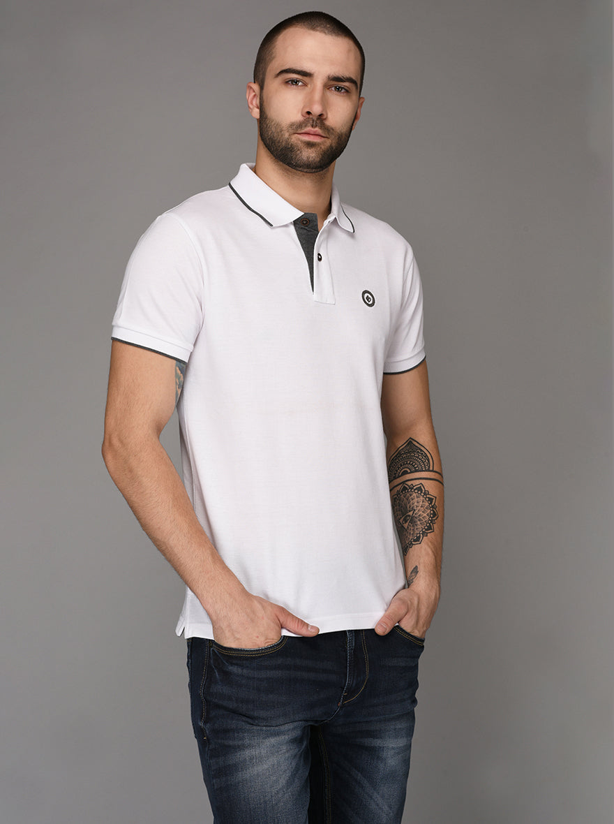 Greenfibre White Slim Fit Polo T-Shirt