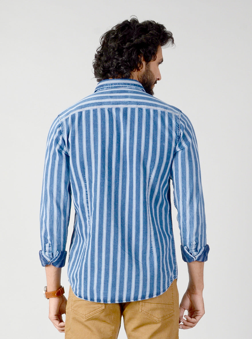 True Blue Striped Slim Fit Casual Shirt | JB Sport