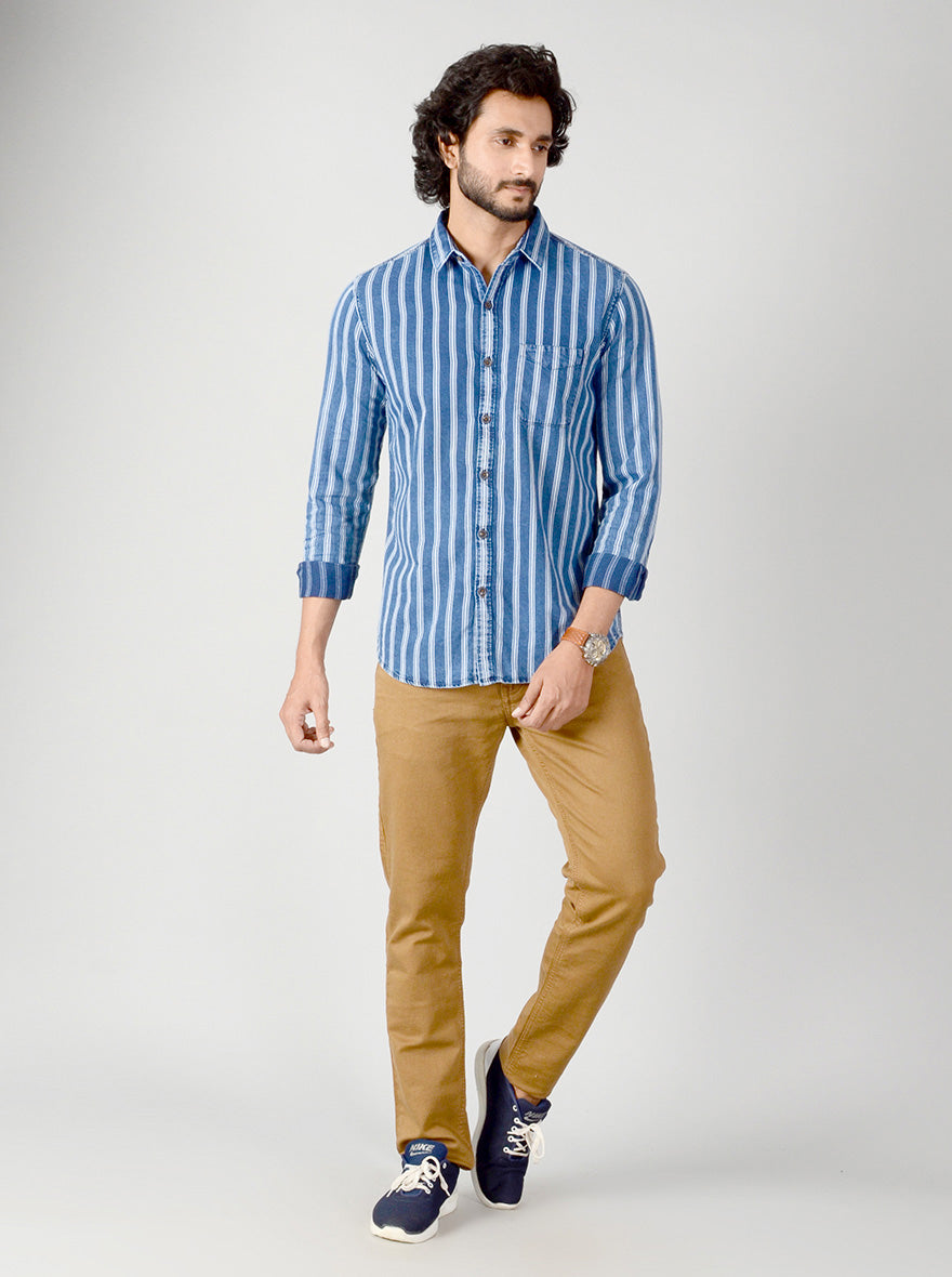 True Blue Striped Slim Fit Casual Shirt | JB Sport