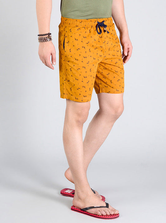 Golden Yellow Printed Regular Fit Shorts | JadeBlue