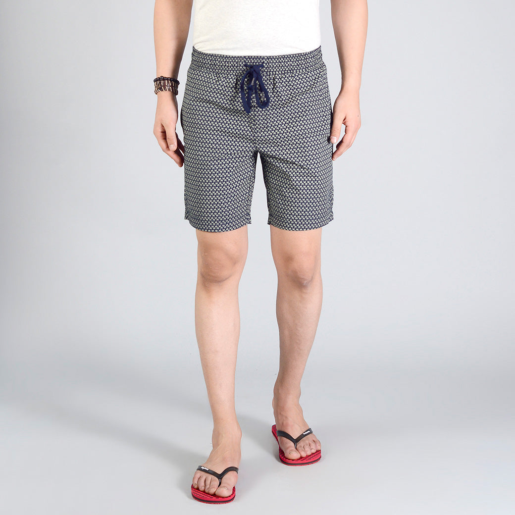 Eclipse Blue Printed Regular Fit Shorts | JadeBlue