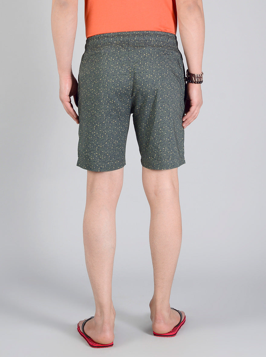 Olive Green & Blue Printed Regular Fit Shorts | JadeBlue