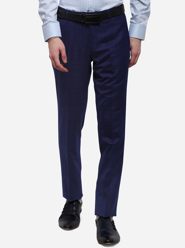 Royal Blue Solid Slim Fit Formal Trouser | Metal