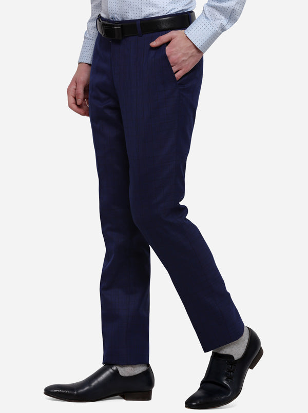 Royal Blue Solid Slim Fit Formal Trouser | Metal