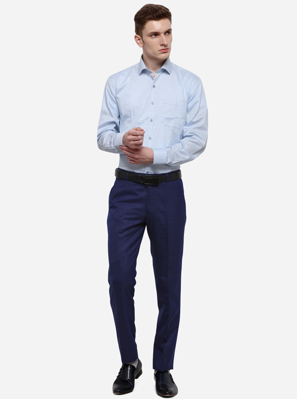 Royal Blue Solid Slim Fit Formal Trouser | Metal