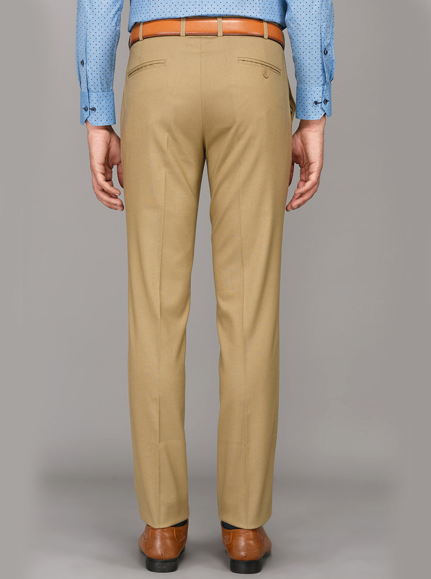 Greenfibre Khaki Self Textured Slim Fit Formal Trouser