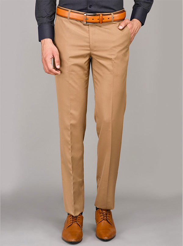 Greenfibre Light Brown Self Textured Slim Fit Formal Trouser