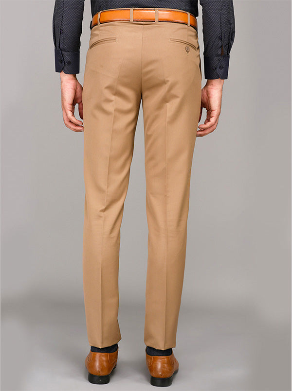 Greenfibre Light Brown Self Textured Slim Fit Formal Trouser