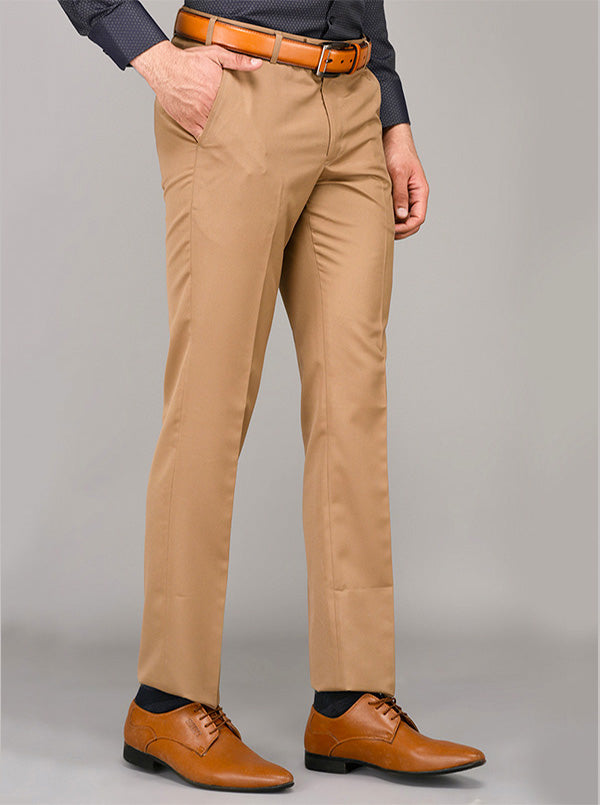 Greenfibre Light Brown Self Textured Slim Fit Formal Trouser