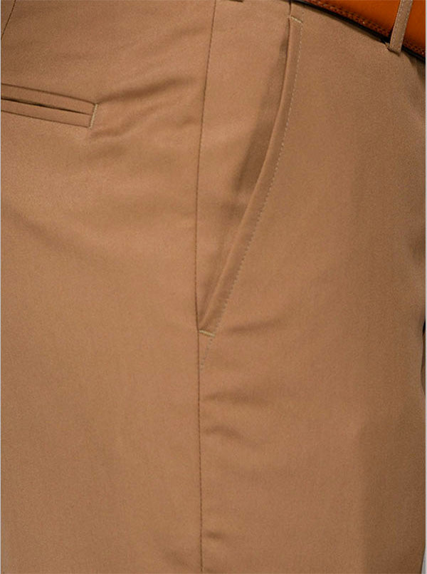 Greenfibre Light Brown Self Textured Slim Fit Formal Trouser