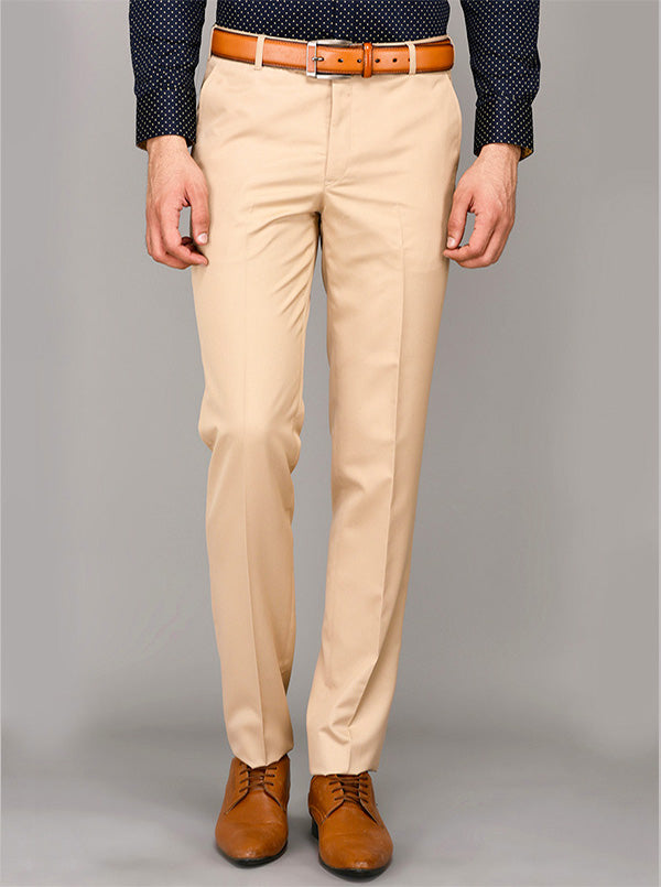 Greenfibre Light Khaki Self Textured Slim Fit Formal Trouser