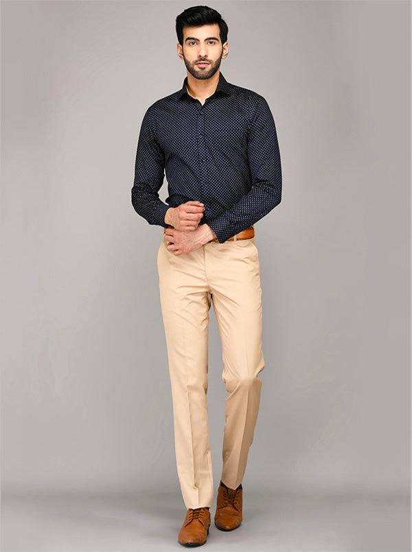 Greenfibre Light Khaki Self Textured Slim Fit Formal Trouser