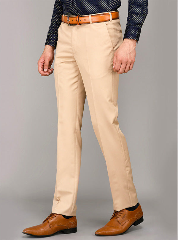 Greenfibre Light Khaki Self Textured Slim Fit Formal Trouser