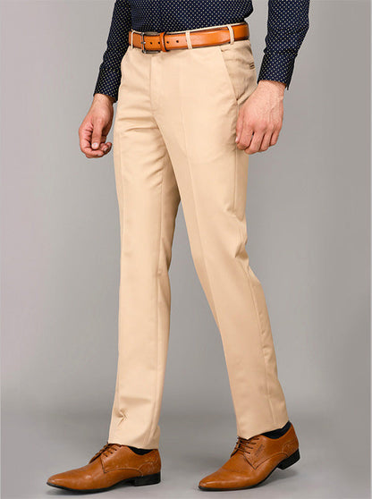 Greenfibre Light Khaki Self Textured Slim Fit Formal Trouser