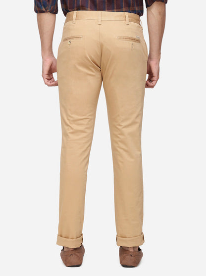 Khaki Solid Super Slim Fit Casual Trouser | Greenfibre