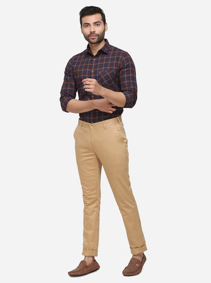 Khaki Solid Super Slim Fit Casual Trouser | Greenfibre