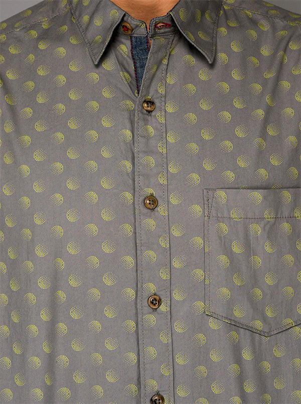 Greenfibre Grey Printed Slim Fit Casual Shirt