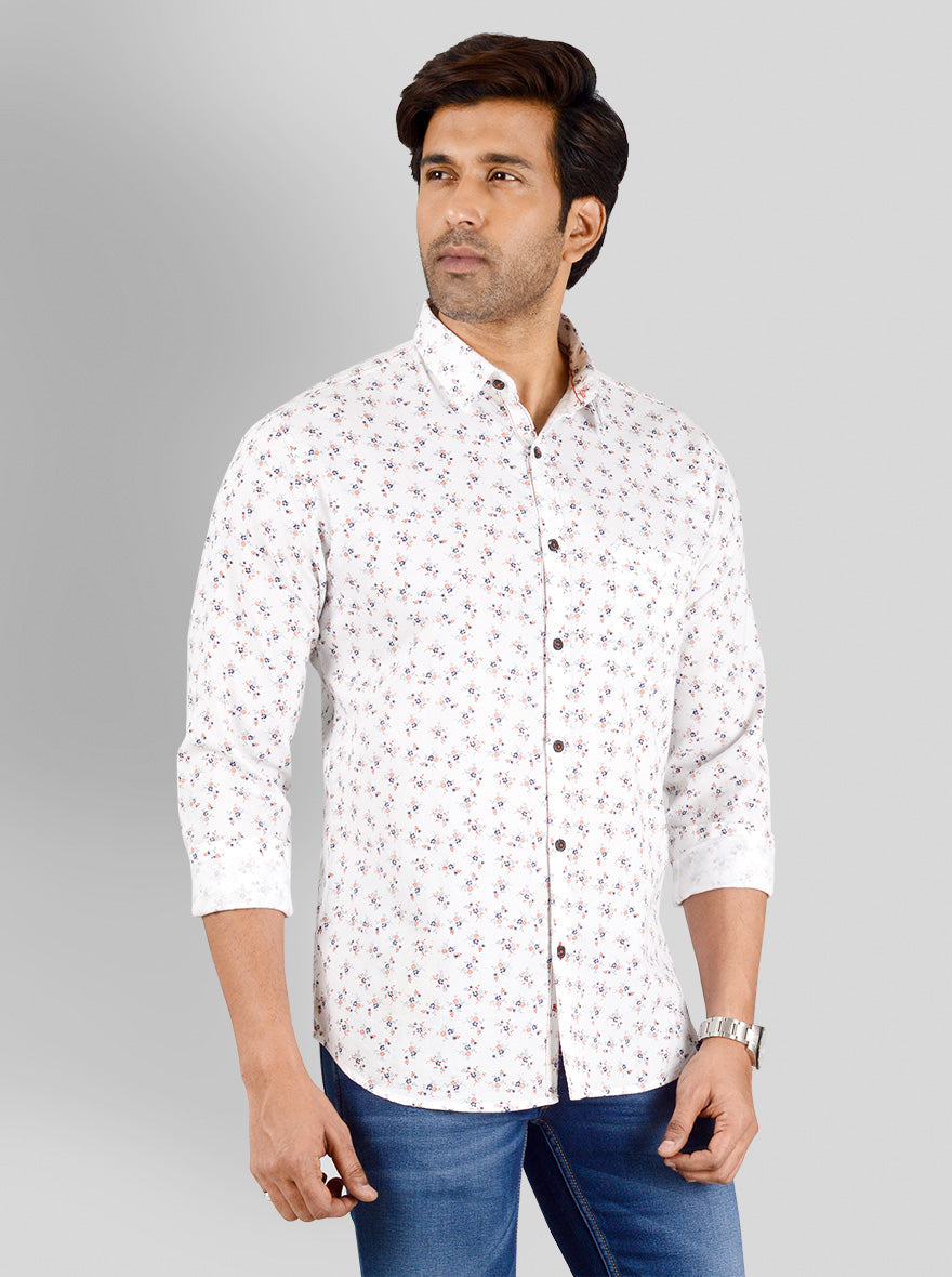 Vanilla White Printed Slim Fit Casual Shirt | Greenfibre