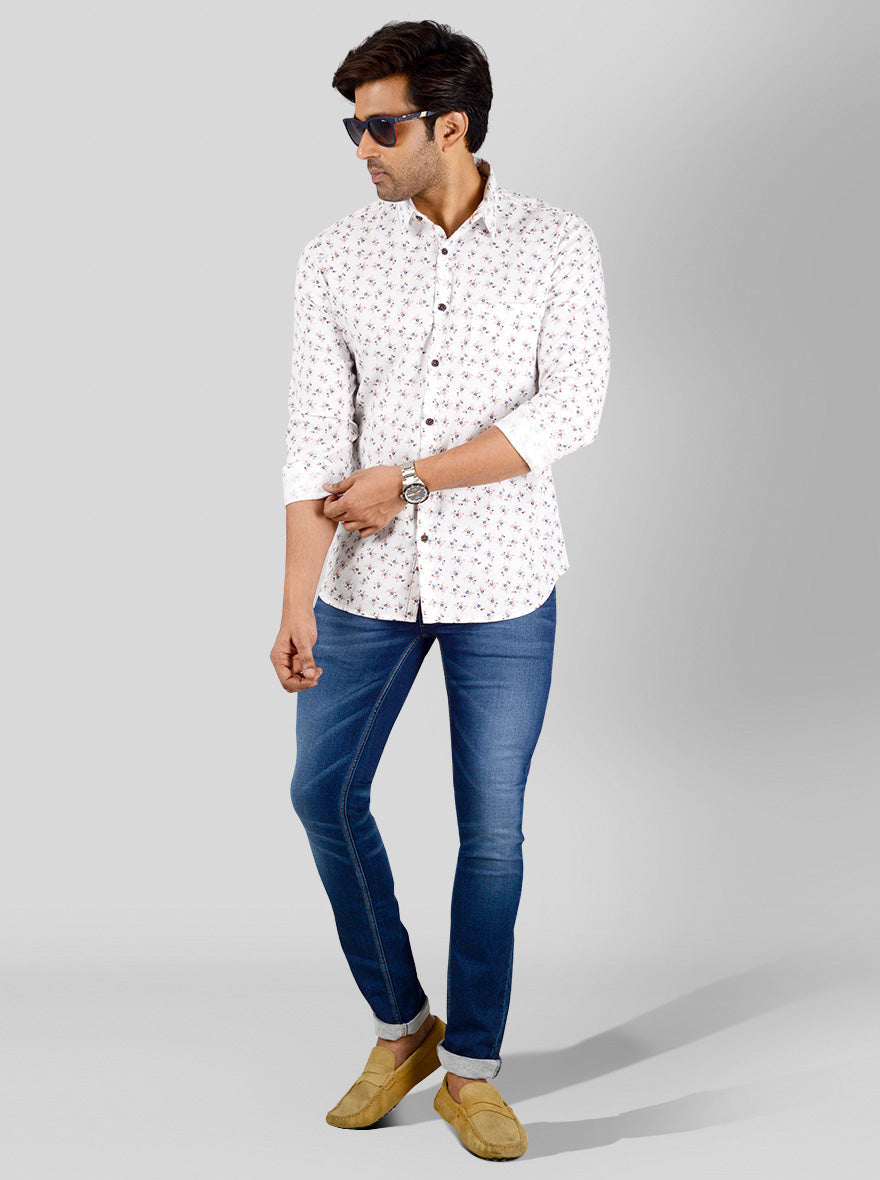 Vanilla White Printed Slim Fit Casual Shirt | Greenfibre