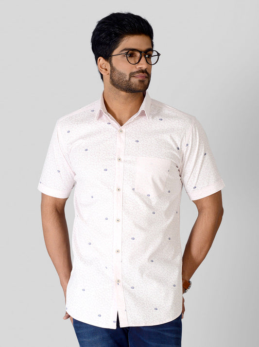 Chalk Pink Printed Slim Fit Casual Shirt | JB Sport