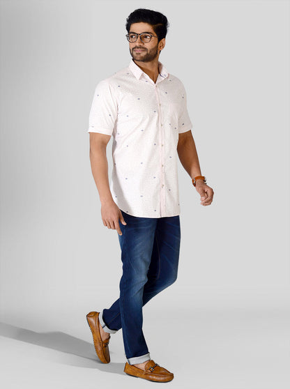 Chalk Pink Printed Slim Fit Casual Shirt | JB Sport