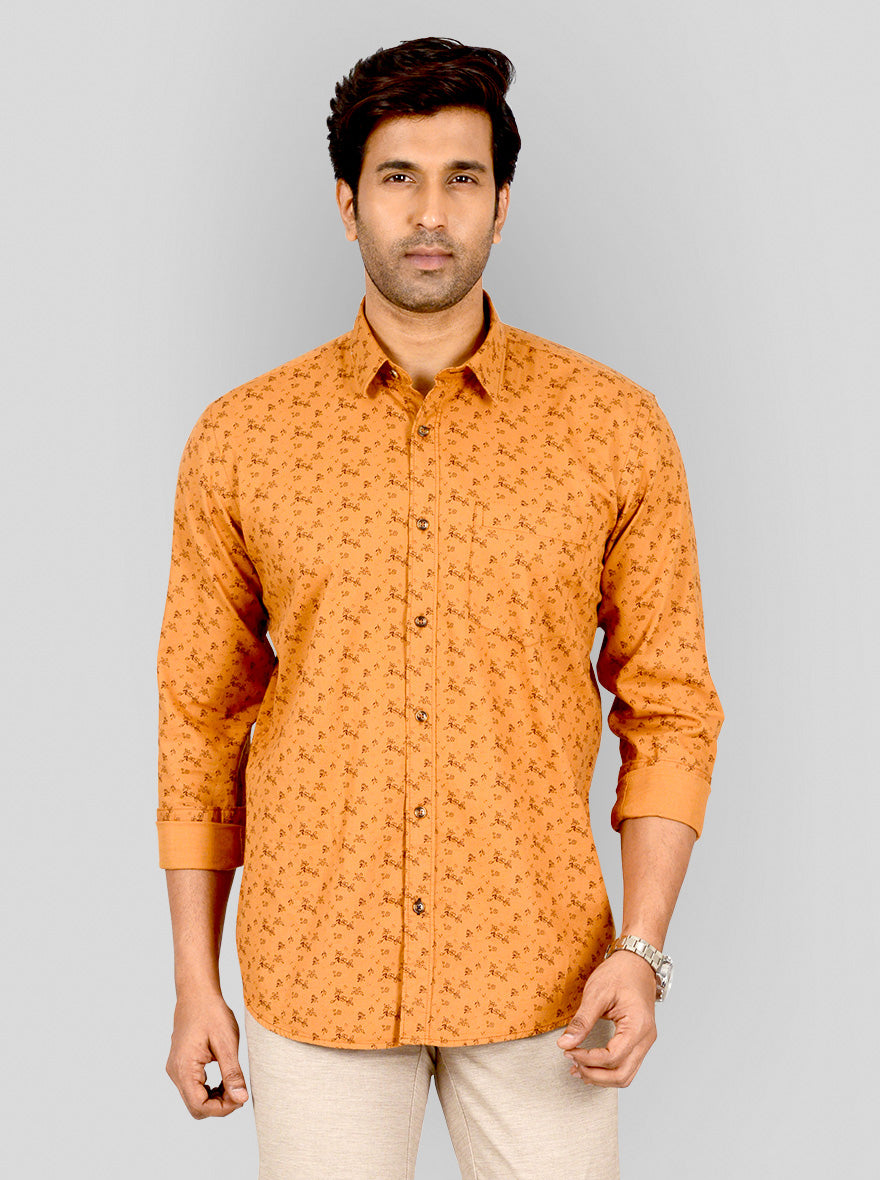 Orange Printed Tailored Fit Casual Shirt | JB Sport