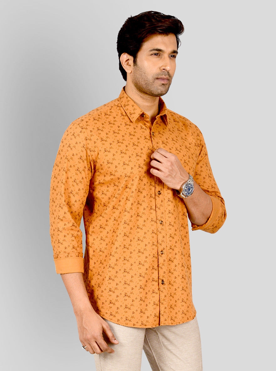 Orange Printed Tailored Fit Casual Shirt | JB Sport